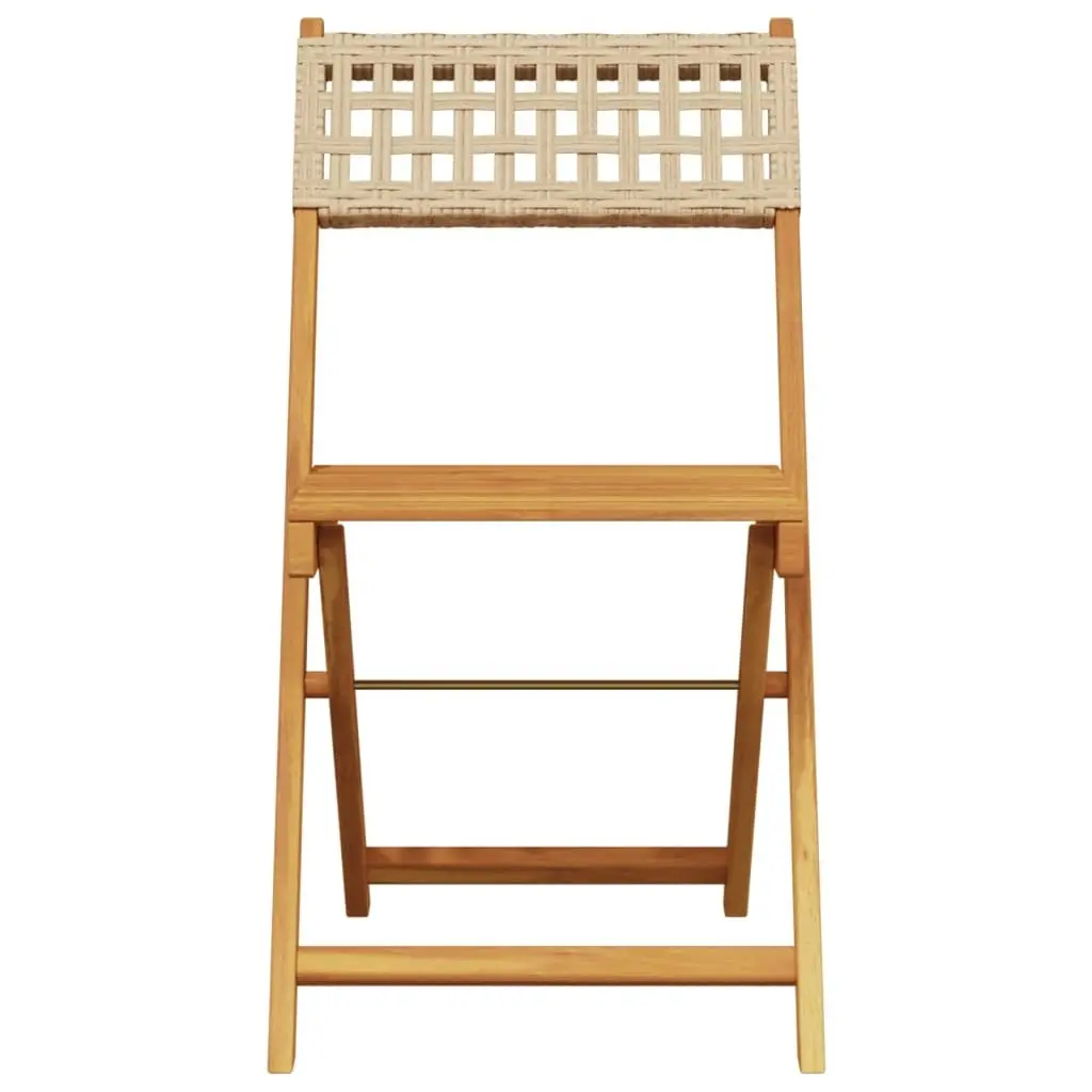 Folding Garden Chairs 4 pcs Beige Poly Rattan and Solid Wood 3214598