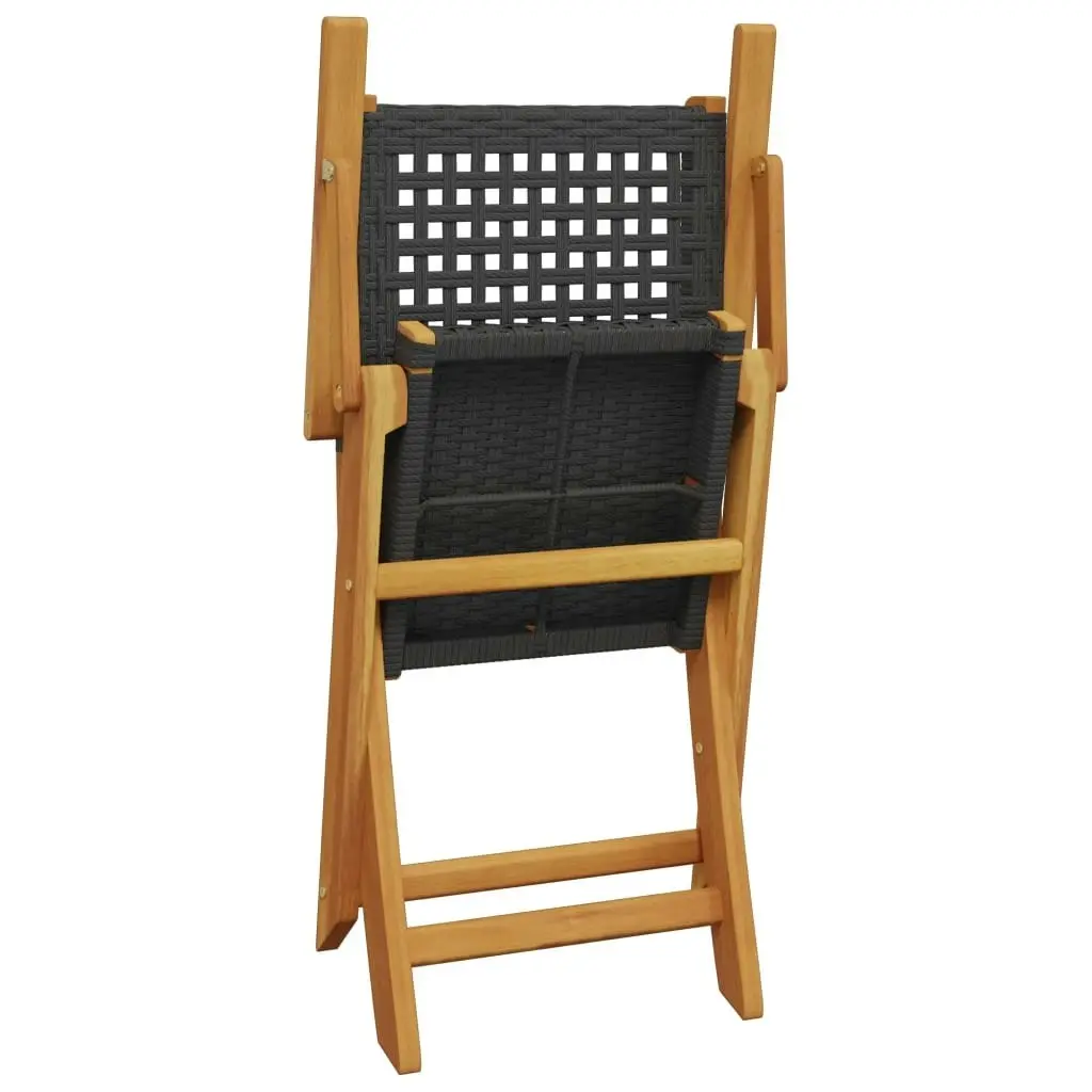 Folding Garden Chairs 4 pcs Black Poly Rattan and Solid Wood 3214556