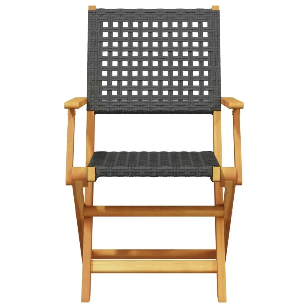 Folding Garden Chairs 4 pcs Black Poly Rattan and Solid Wood 3214556