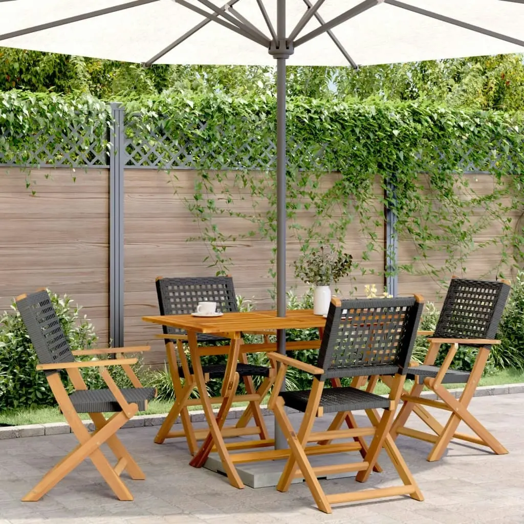 Folding Garden Chairs 4 pcs Black Poly Rattan and Solid Wood 3214556