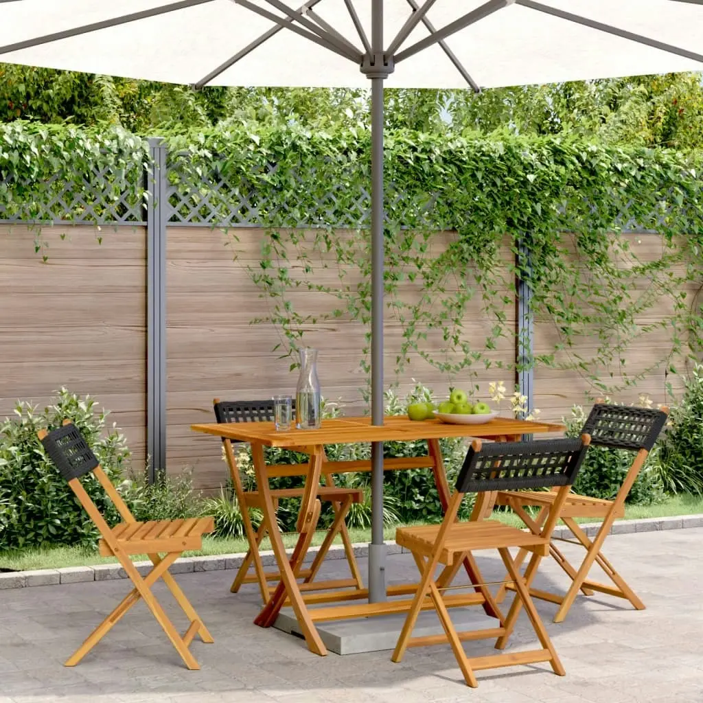 Folding Garden Chairs 4 pcs Black Poly Rattan and Solid Wood 3214592