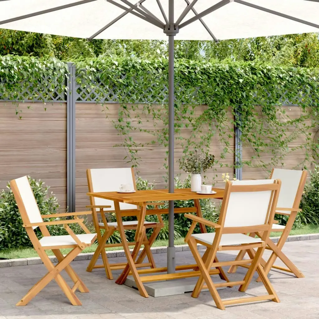 Folding Garden Chairs 4 pcs Cream White Fabric and Solid Wood 3214574