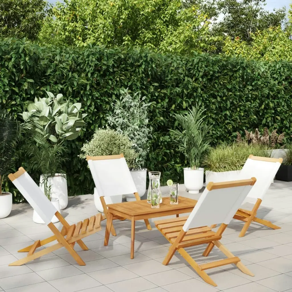 Folding Garden Chairs 4 pcs Cream White Fabric and Solid Wood 3214637