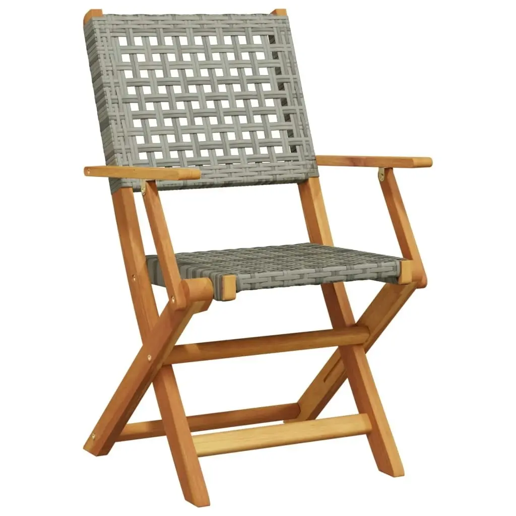 Folding Garden Chairs 4 pcs Grey Poly Rattan and Solid Wood 3214559