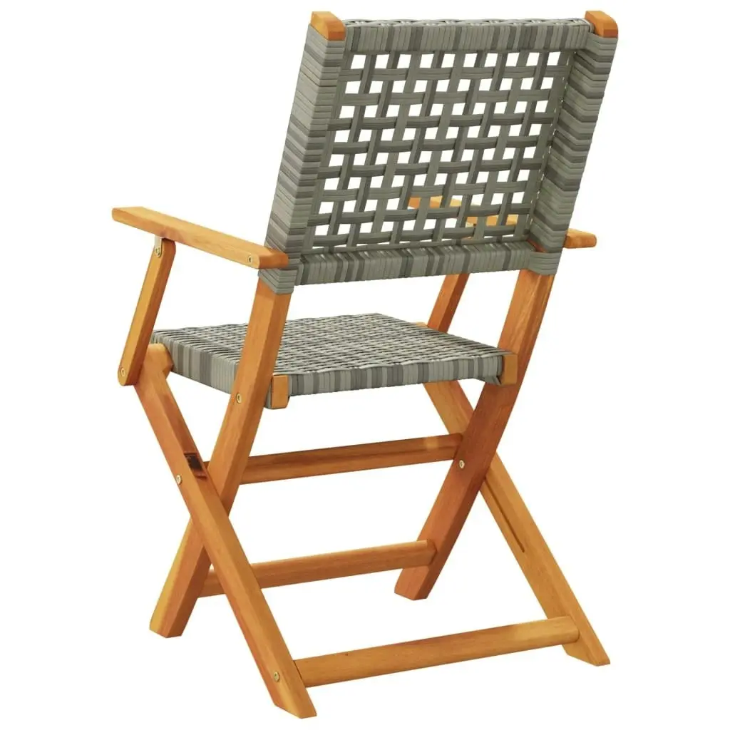 Folding Garden Chairs 4 pcs Grey Poly Rattan and Solid Wood 3214559