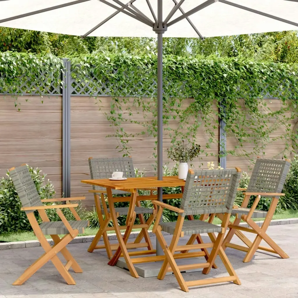 Folding Garden Chairs 4 pcs Grey Poly Rattan and Solid Wood 3214559