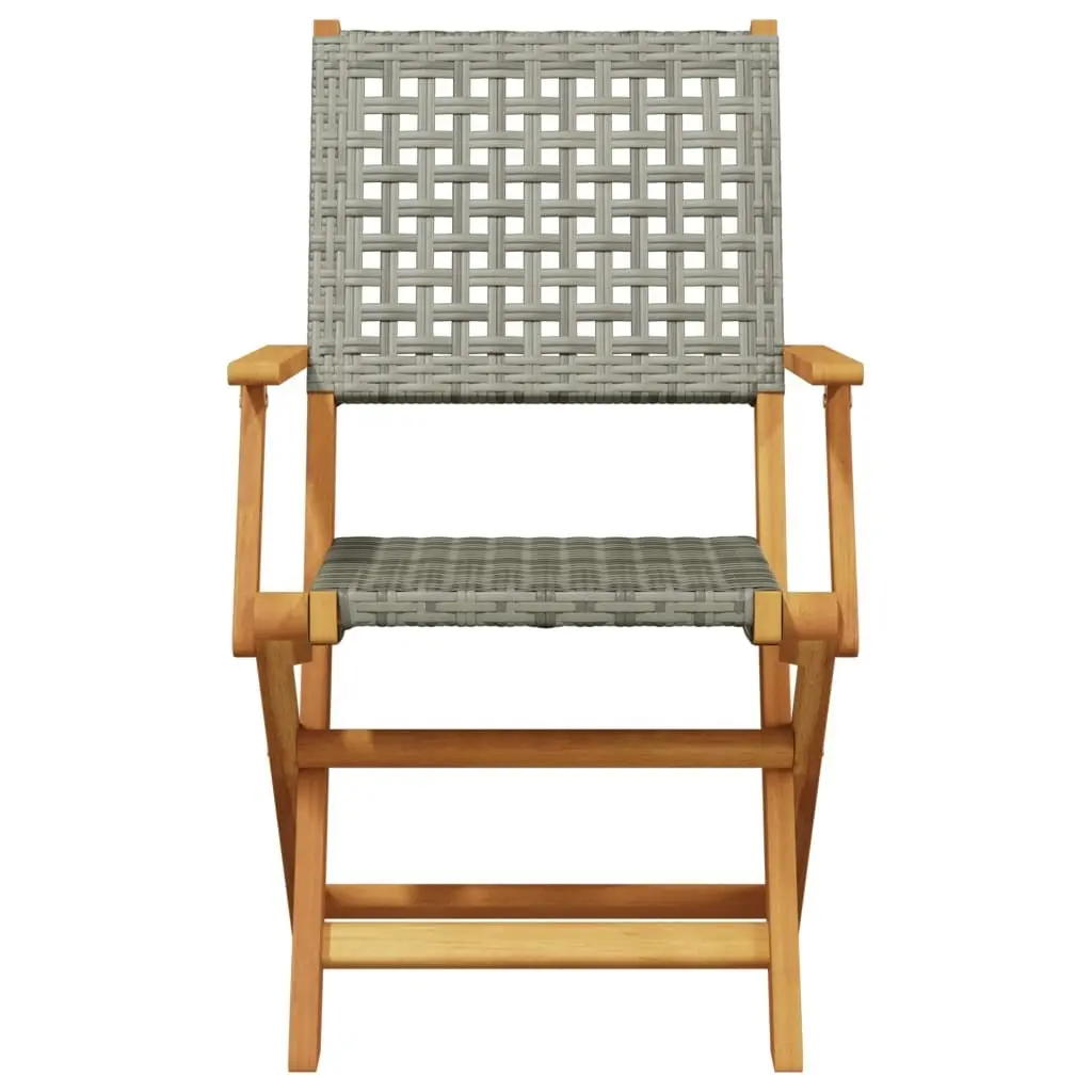 Folding Garden Chairs 4 pcs Grey Poly Rattan and Solid Wood 3214559