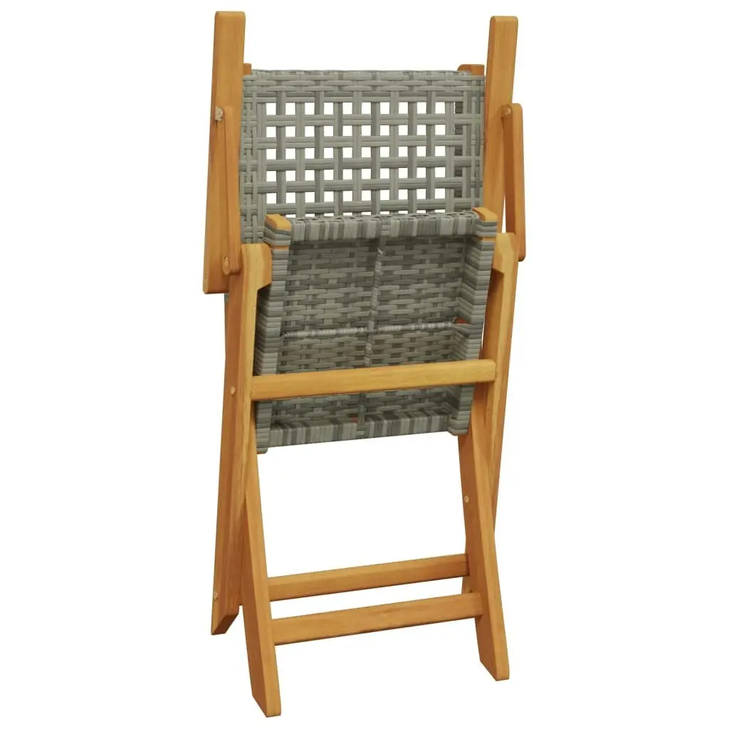 Folding Garden Chairs 4 pcs Grey Poly Rattan and Solid Wood 3214559