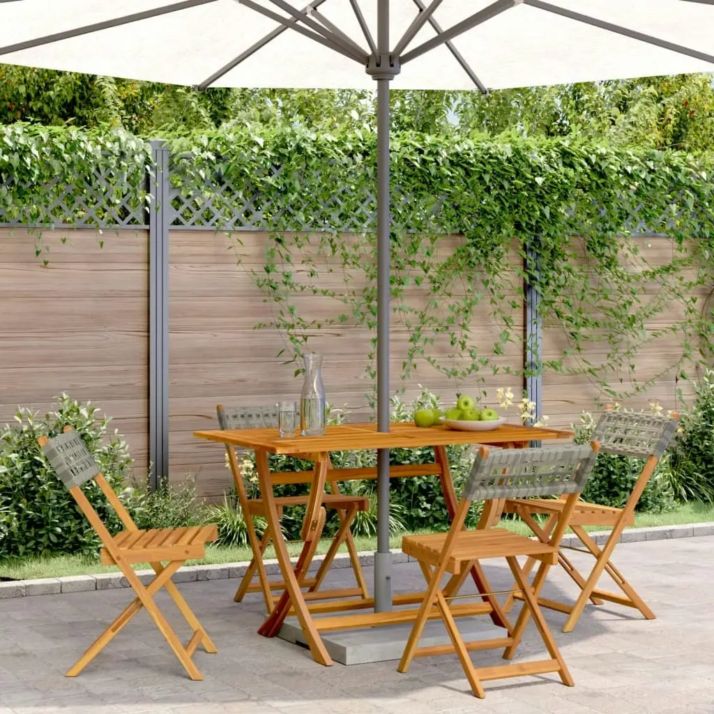 Folding Garden Chairs 4 pcs Grey Poly Rattan and Solid Wood 3214595