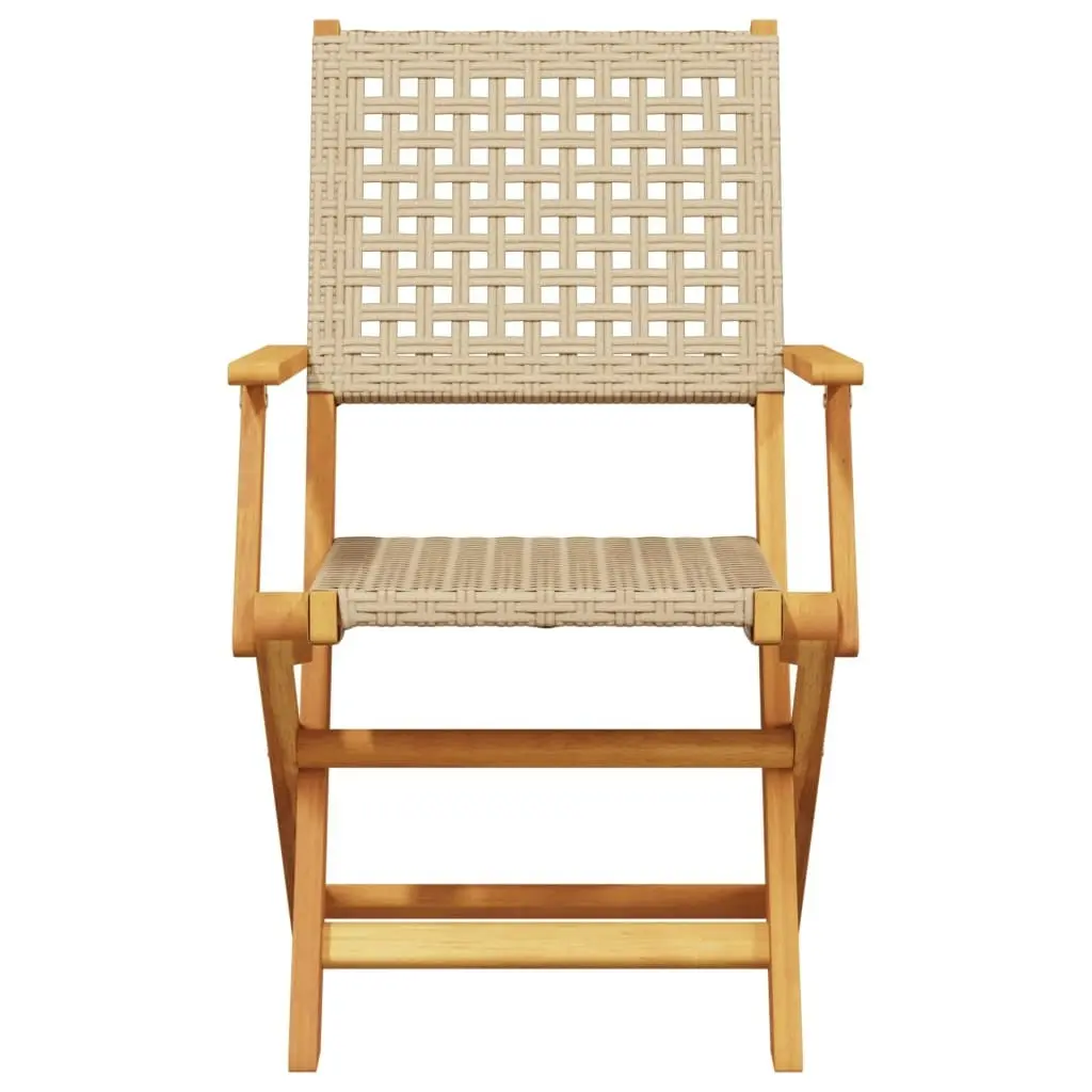 Folding Garden Chairs 6 pcs Beige Poly Rattan and Solid Wood 3214563