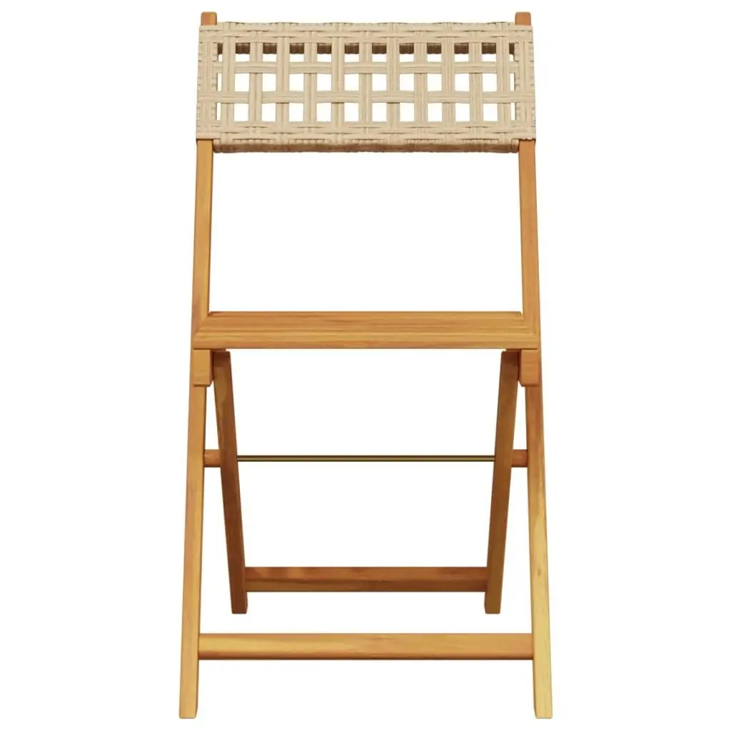 Folding Garden Chairs 6 pcs Beige Poly Rattan and Solid Wood 3214599