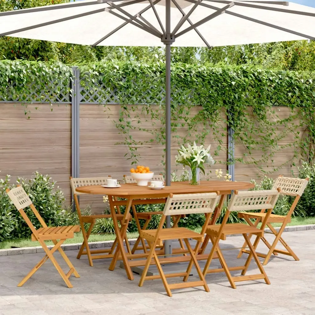 Folding Garden Chairs 6 pcs Beige Poly Rattan and Solid Wood 3214599