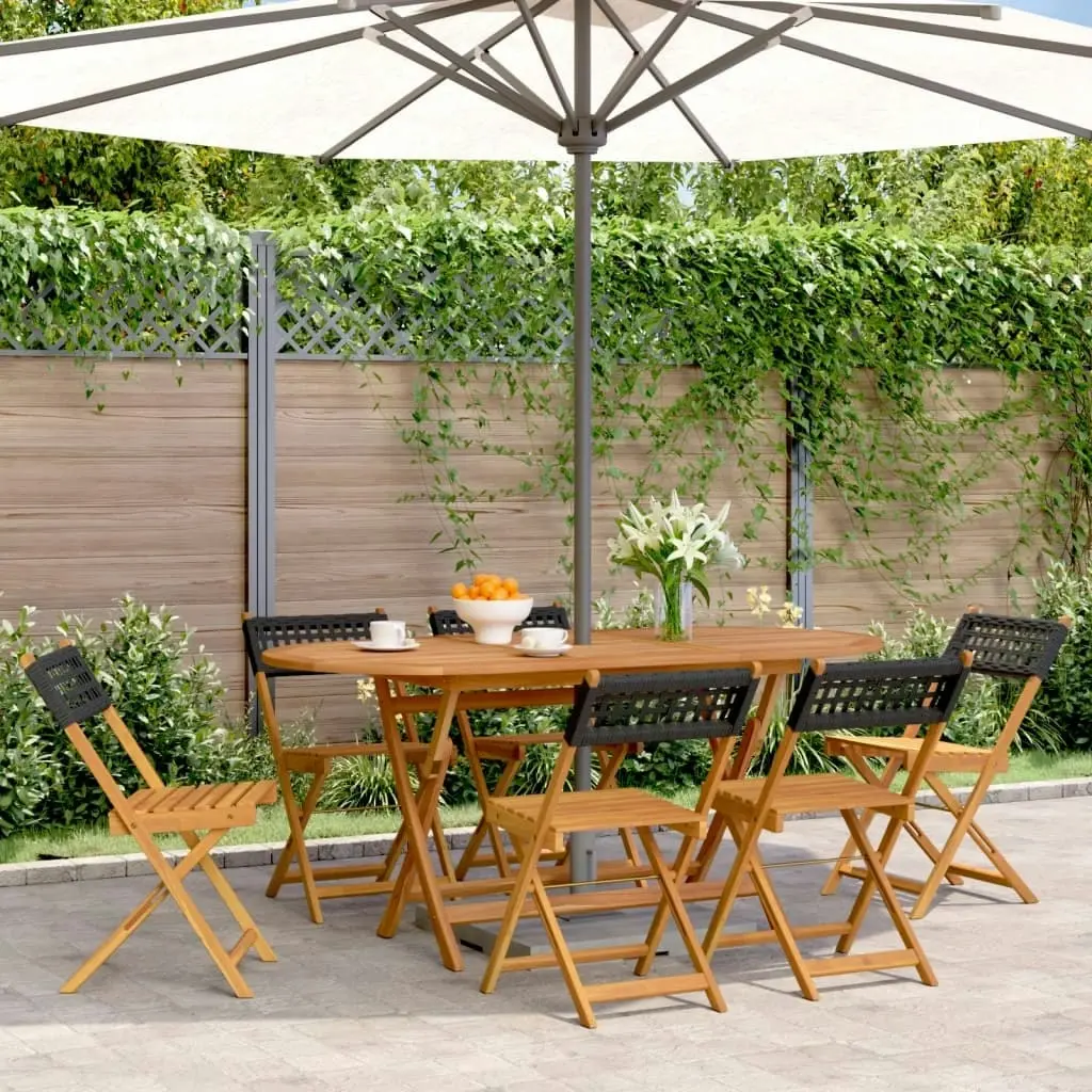 Folding Garden Chairs 6 pcs Black Poly Rattan and Solid Wood 3214593