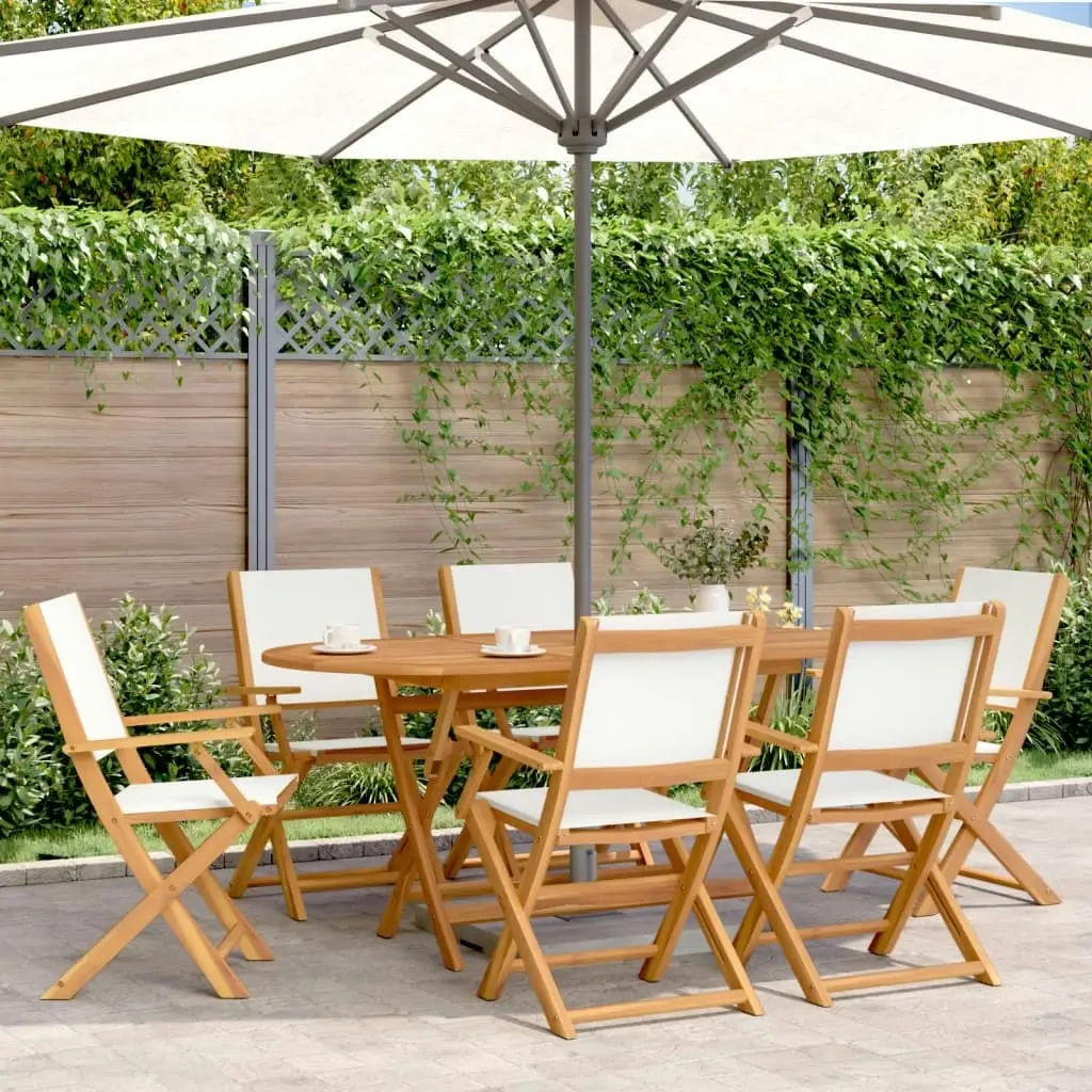 Folding Garden Chairs 6 pcs Cream White Fabric and Solid Wood 3214575