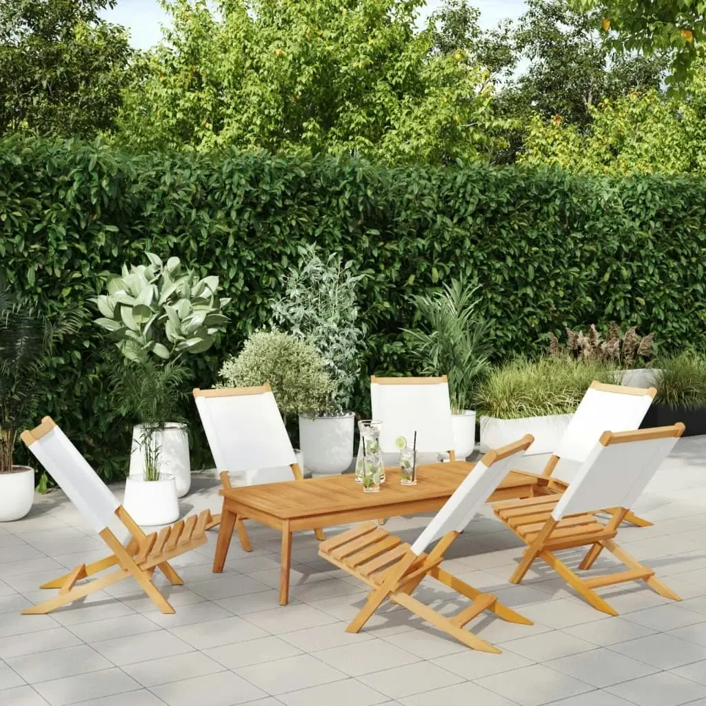 Folding Garden Chairs 6 pcs Cream White Fabric and Solid Wood 3214638