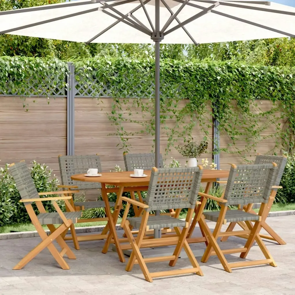 Folding Garden Chairs 6 pcs Grey Poly Rattan and Solid Wood 3214560