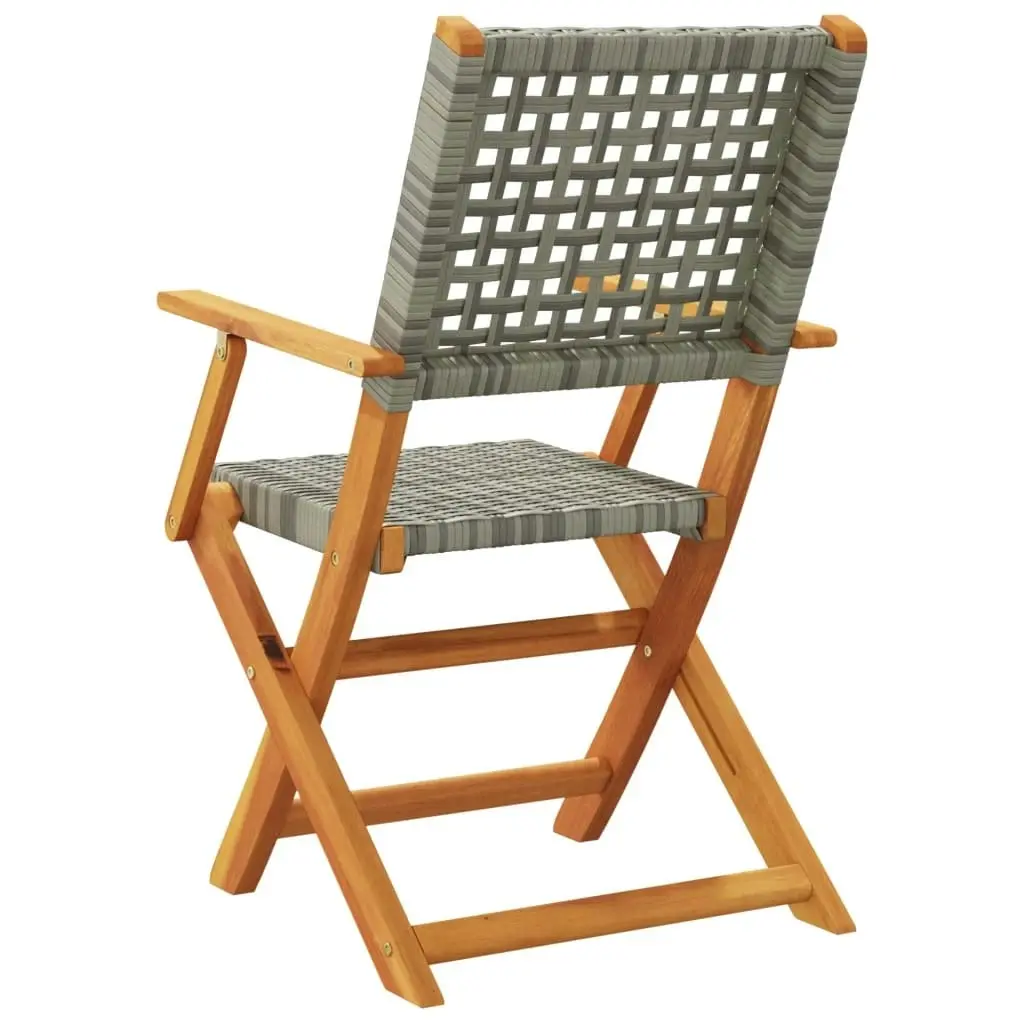 Folding Garden Chairs 6 pcs Grey Poly Rattan and Solid Wood 3214560