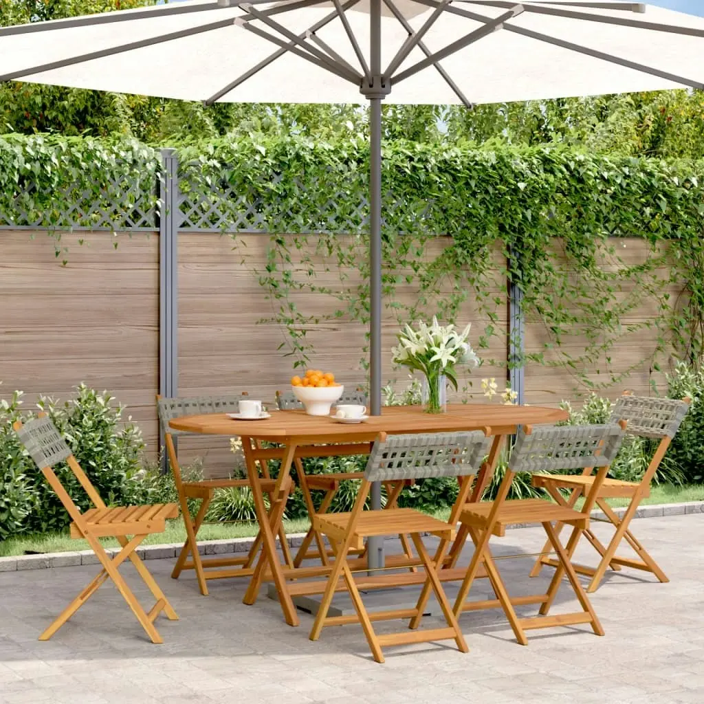 Folding Garden Chairs 6 pcs Grey Poly Rattan and Solid Wood 3214596