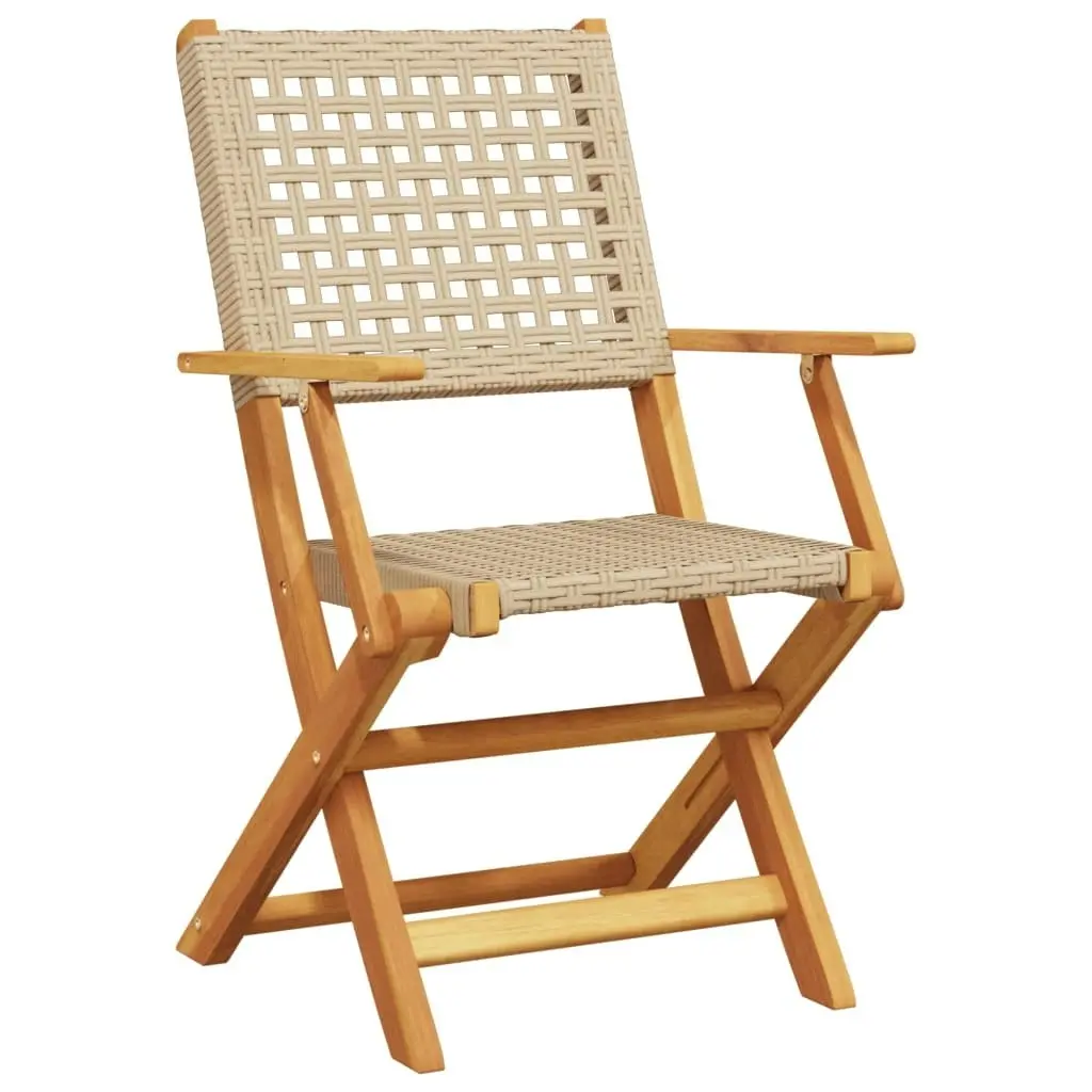 Folding Garden Chairs 8 pcs Beige Poly Rattan and Solid Wood 3214564