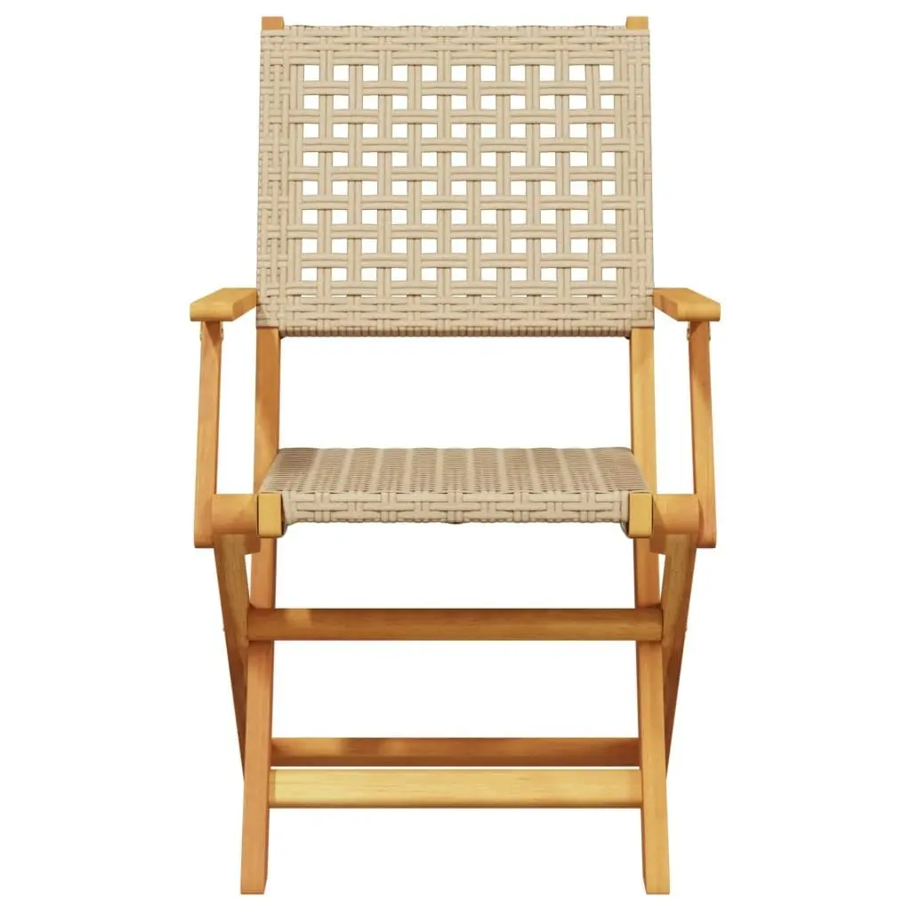 Folding Garden Chairs 8 pcs Beige Poly Rattan and Solid Wood 3214564