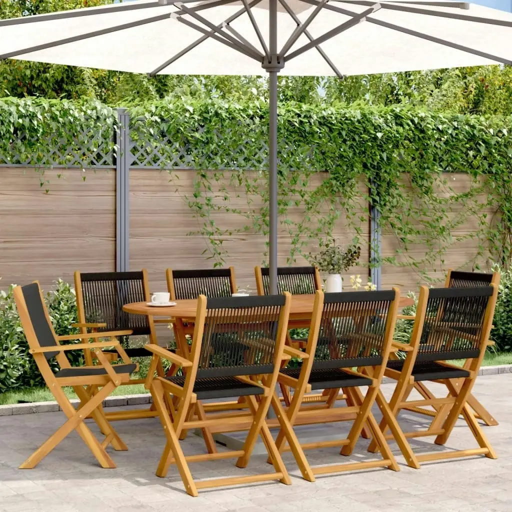 Folding Garden Chairs 8 pcs Black Solid Wood Acacia 3214567