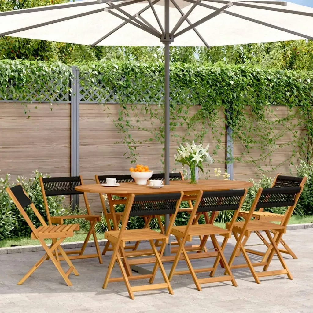 Folding Garden Chairs 8 pcs Black Solid Wood Acacia 3214603