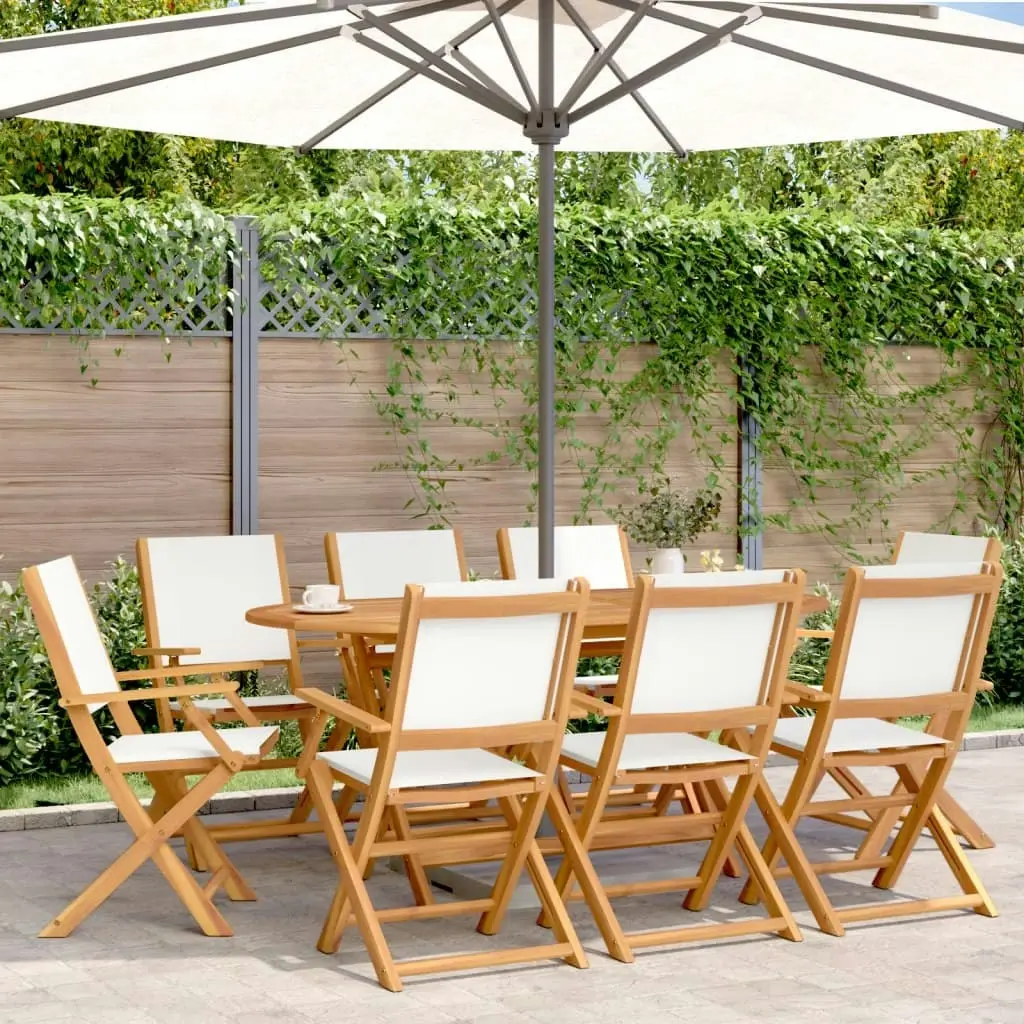 Folding Garden Chairs 8 pcs Cream White Fabric and Solid Wood 3214576