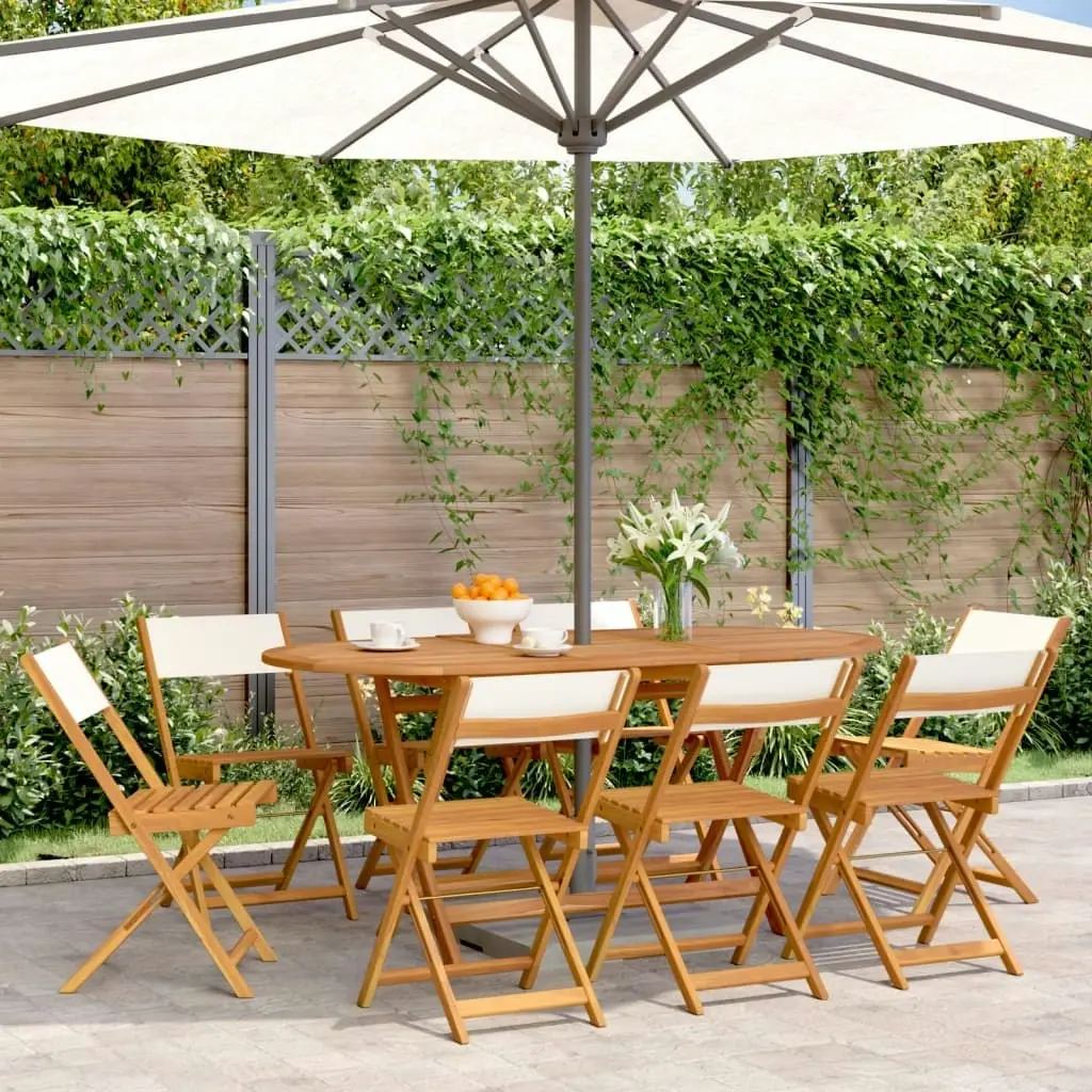 Folding Garden Chairs 8 pcs Cream White Fabric and Solid Wood 3214612