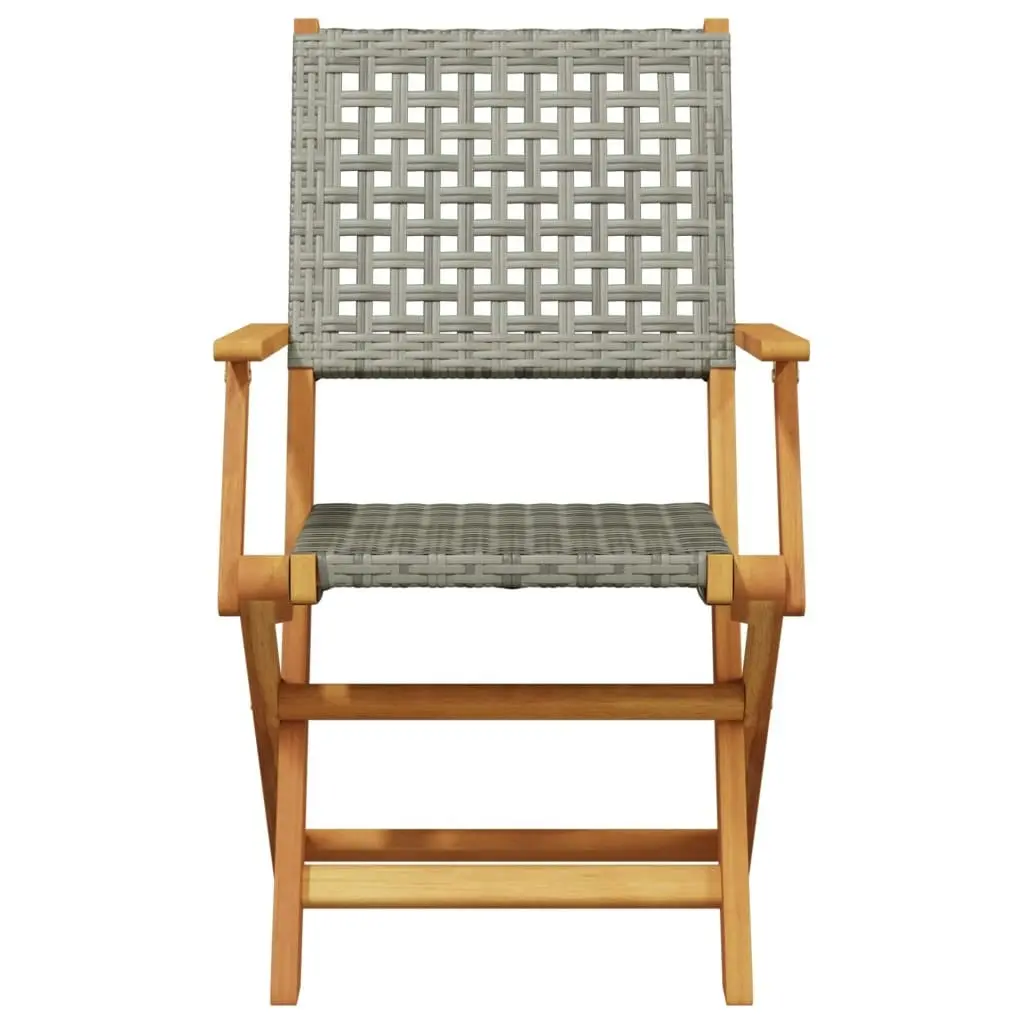 Folding Garden Chairs 8 pcs Grey Poly Rattan and Solid Wood 3214561