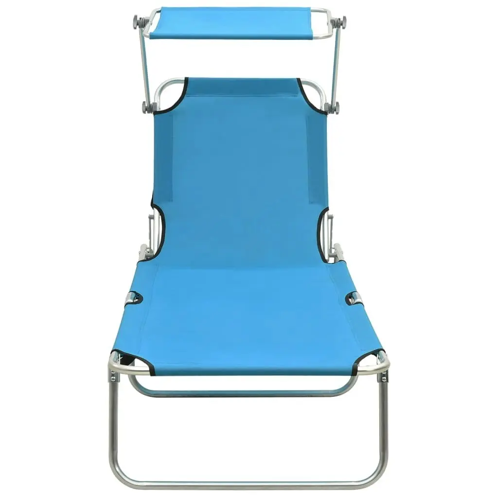 Folding Sun Lounger with Canopy Blue Aluminium 310362