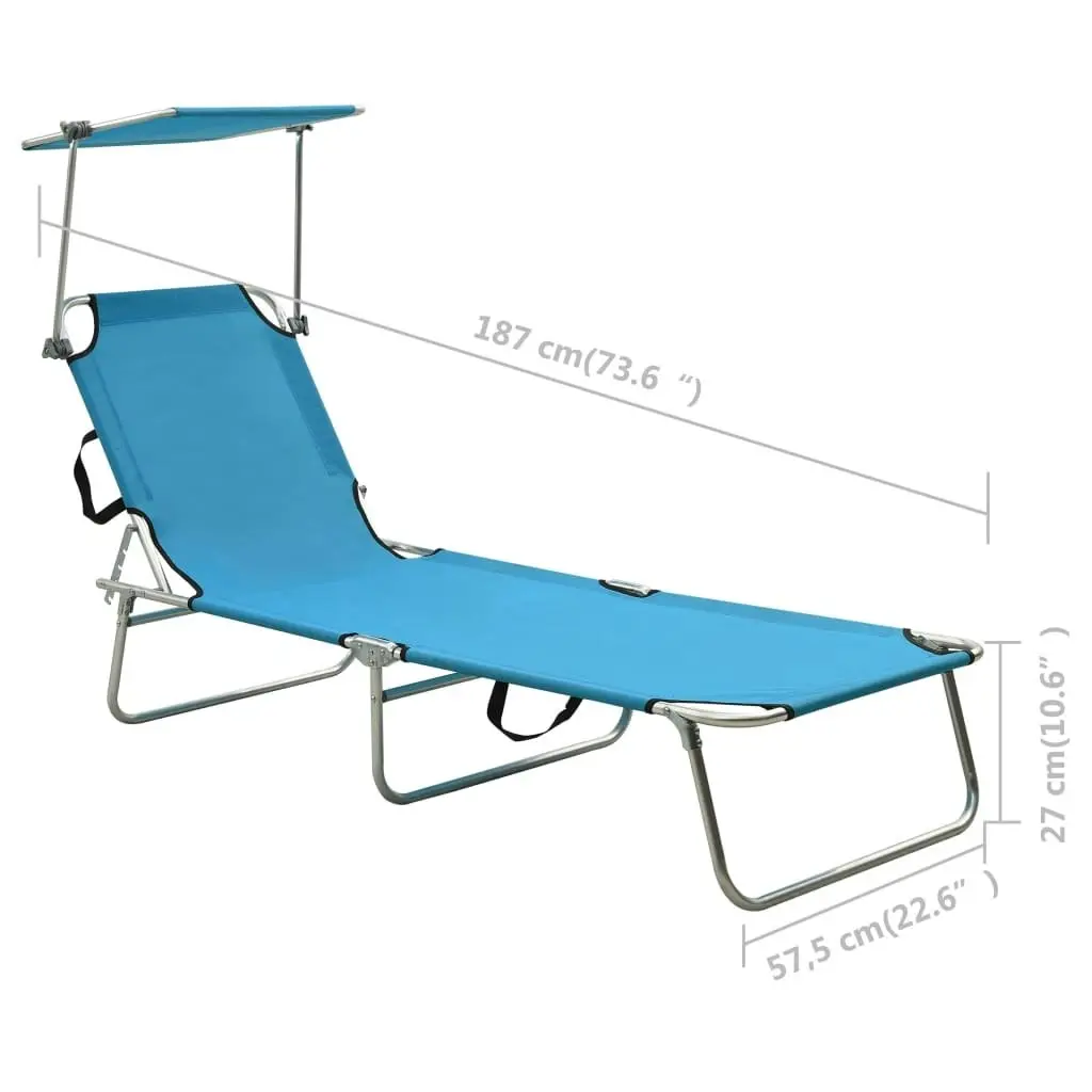 Folding Sun Lounger with Canopy Blue Aluminium 310362