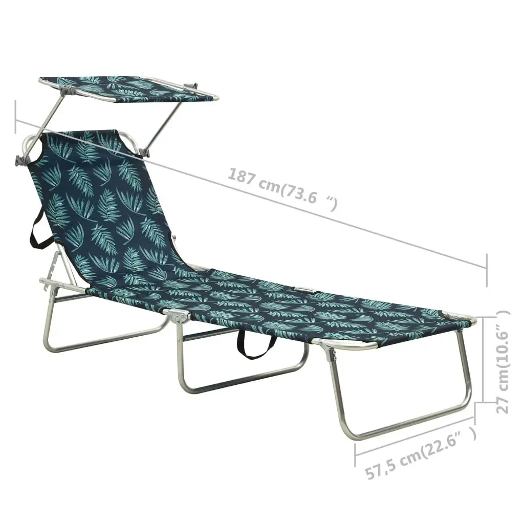 Folding Sun Lounger with Canopy Leaf Print Aluminium 310364