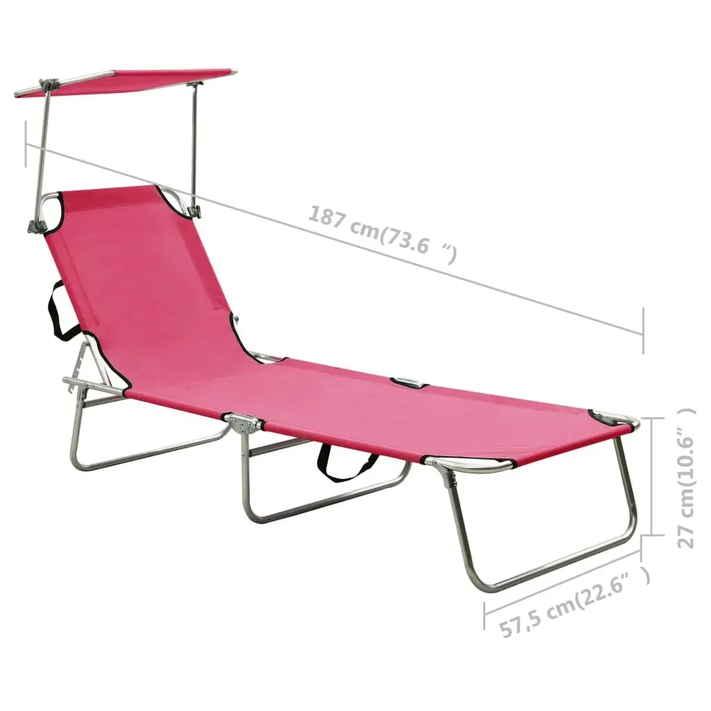 Folding Sun Lounger with Canopy Pink Aluminium 310363