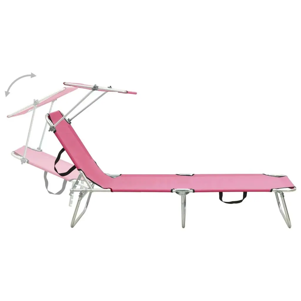 Folding Sun Lounger with Canopy Pink Aluminium 310363