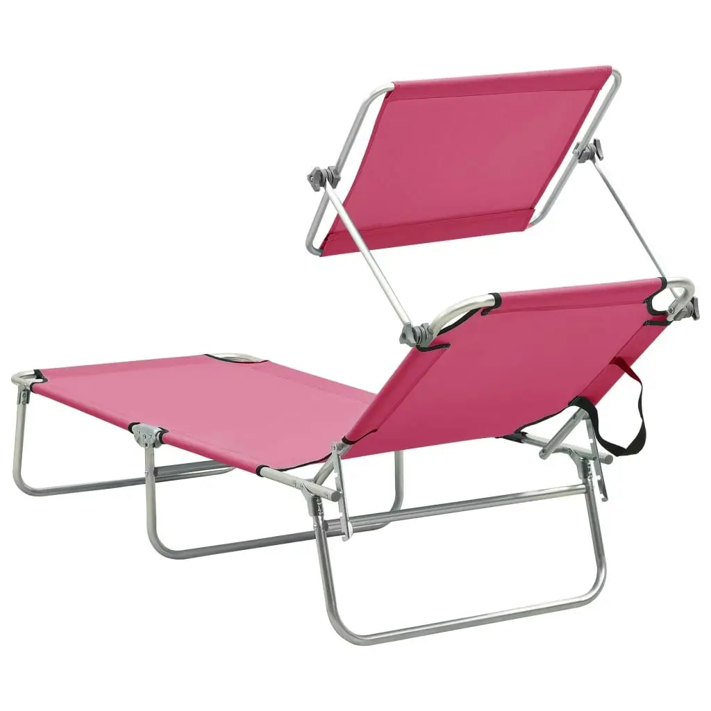 Folding Sun Lounger with Canopy Pink Aluminium 310363