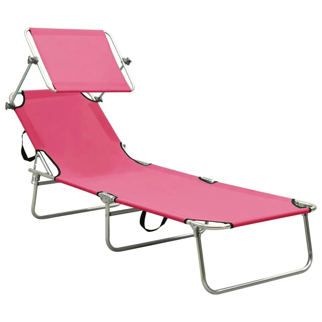 Folding Sun Lounger with Canopy Pink Aluminium 310363