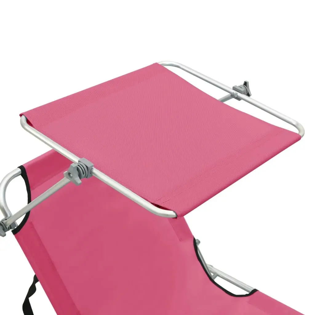 Folding Sun Lounger with Canopy Pink Aluminium 310363