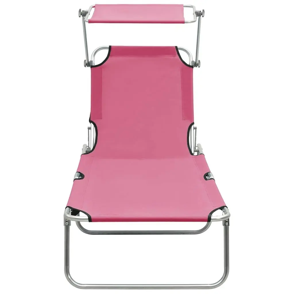 Folding Sun Lounger with Canopy Pink Aluminium 310363