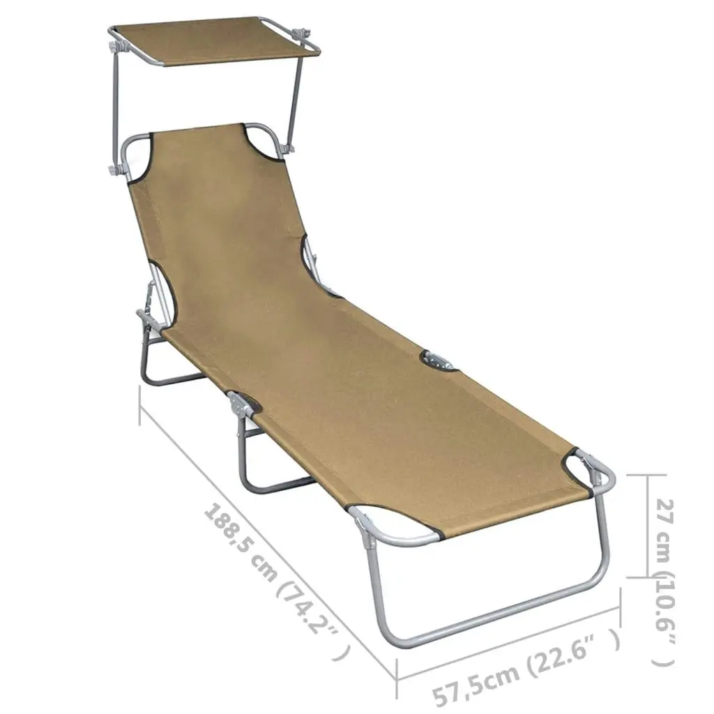 Folding Sun Lounger with Canopy Taupe Aluminium 47773