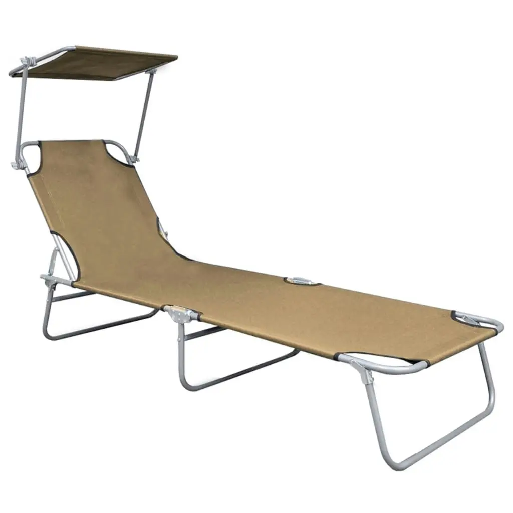 Folding Sun Lounger with Canopy Taupe Aluminium 47773