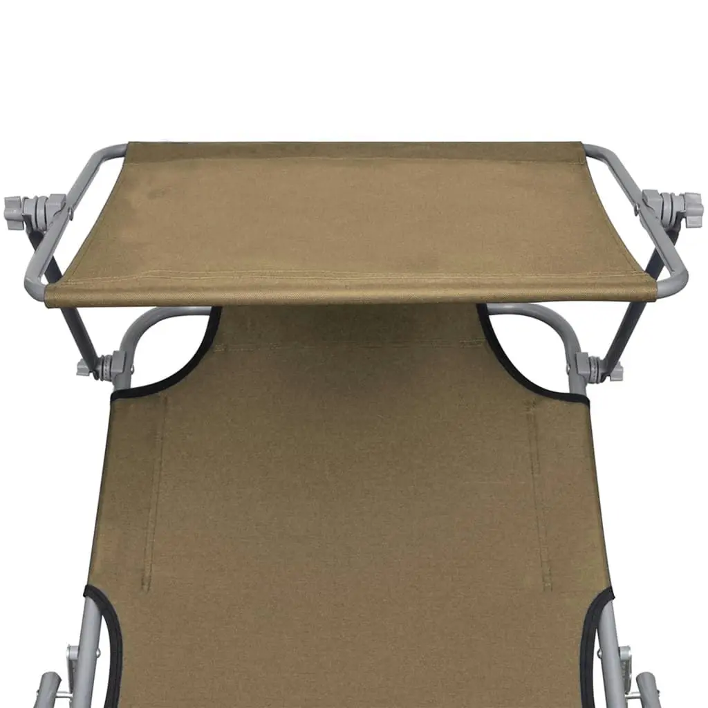 Folding Sun Lounger with Canopy Taupe Aluminium 47773