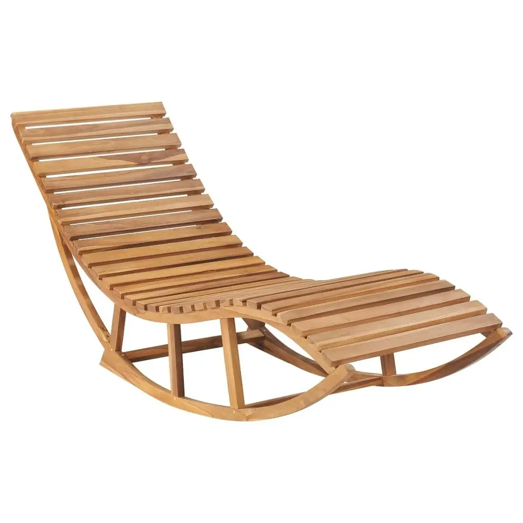 Rocking Sun Lounger with Cushion Solid Teak Wood 3063345