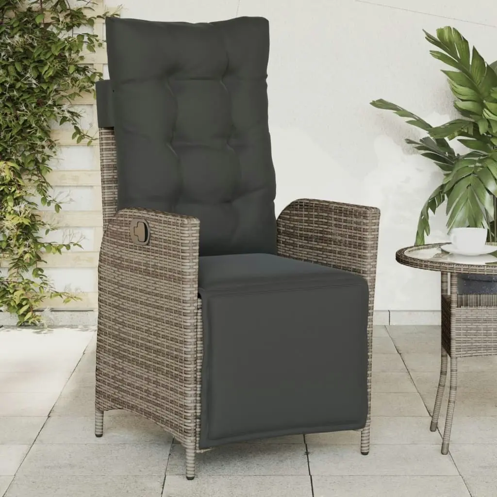 Reclining Garden Chair with Footrest Grey Poly Rattan 365283