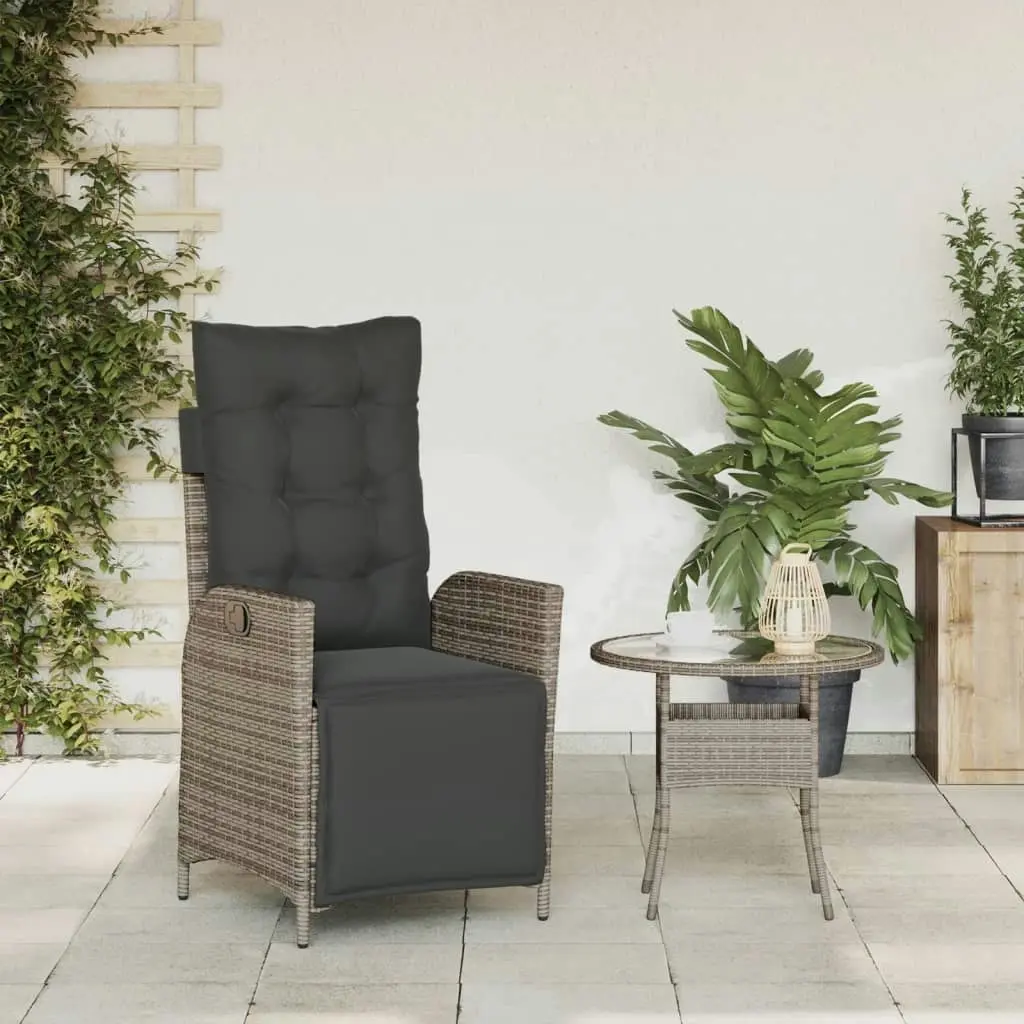 Reclining Garden Chair with Footrest Grey Poly Rattan 365283