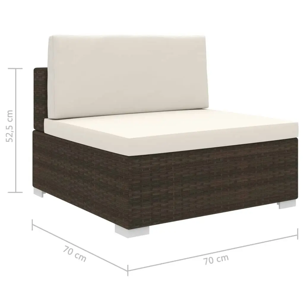 Sectional Middle Seat 1 pc with Cushions Poly Rattan Brown 46793