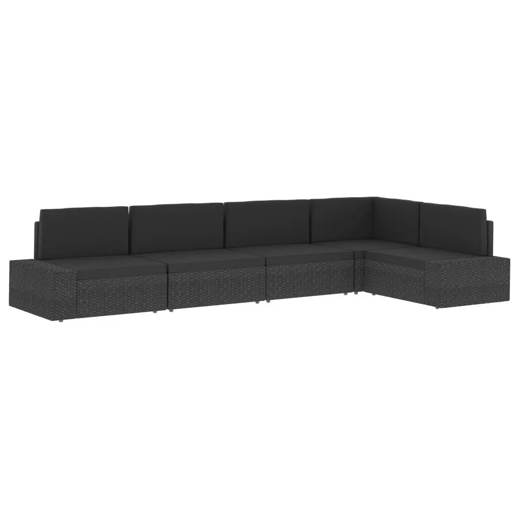 Sectional Corner Sofa with Right Armrest Poly Rattan Black 49500