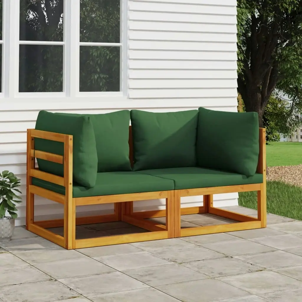 Sectional Corner Sofas 2 pcs with Green Cushions Solid Wood Acacia 360016