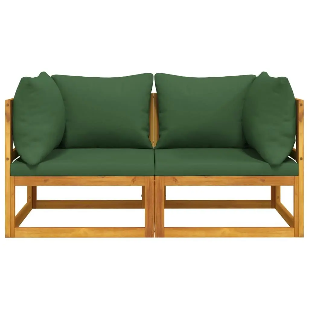 Sectional Corner Sofas 2 pcs with Green Cushions Solid Wood Acacia 360016