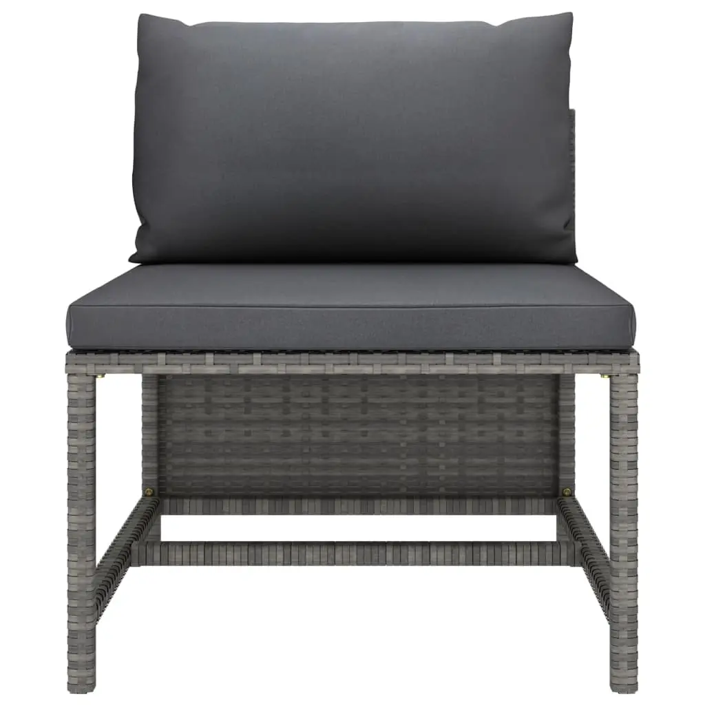 Sectional Middle Sofa with Cushions Grey Poly Rattan 313494