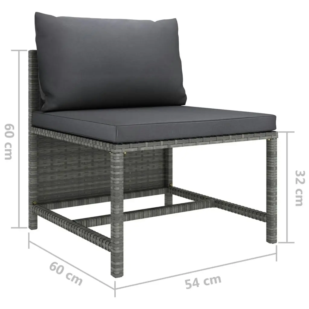 Sectional Middle Sofa with Cushions Grey Poly Rattan 313494